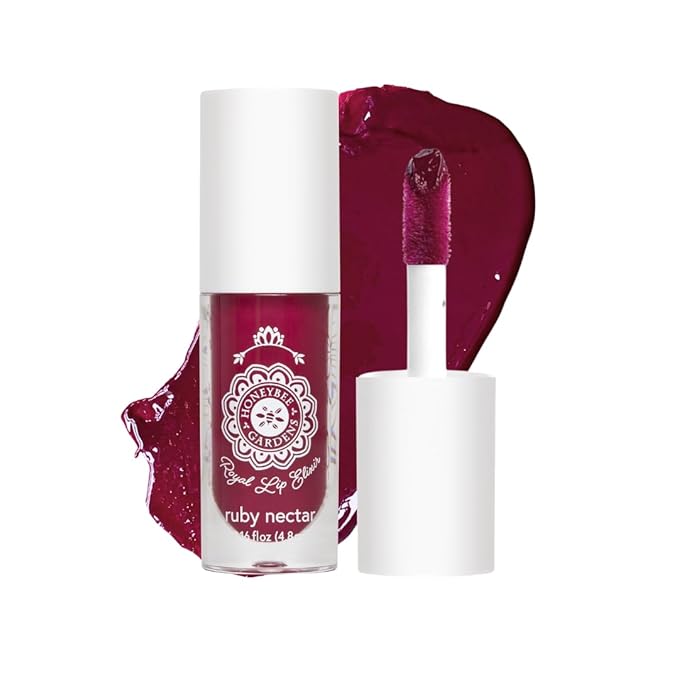 Honeybee Gardens Royal Lip Elixir Ruby Nectar, Hydrating and Non-Sticky Liquid Lip Color, Vegan, Cruelty-Free Beauty