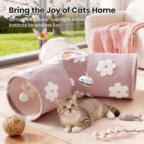 Tempcore Cat Tunnel, 3-Way Collapsible Toy for Indoor Cats, Burlwood