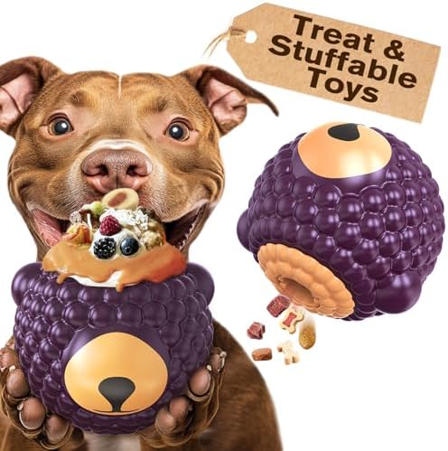 TLKNG 3 in 1 Large-Size Raspberry Dog Fillable Lick Treat Toy,Long-Lasting Ultimate Boredom Buster, Kibble Dispenser Food Ball & Dogs Chew Toys BPA-Free