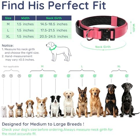 Premium Tactical Dog Collar - Adjustable Military Heavy Duty Dog Collar for Medium Large Dogs - Durable Metal Buckle Dog Collar with Leather Control Handle and Soft Comfortable Padding