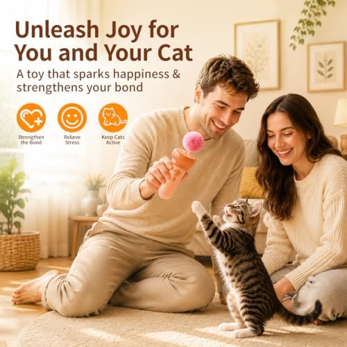 Kzoom Automatic Cat Teaser Launcher, Cat Balls Fetch Toy with Retractable Rope and Fuzzy Ball, Interactive Cat Toys for Indoor Cats, Enrichment Toy(Without Battery)