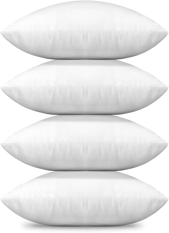 OTOSTAR Throw Pillows Inserts 18x18 Inches, Set of 4 Square Form Cushion Stuffer for Couch, Sofa, Bed - Indoor Decorative Pillows Inserts - White
