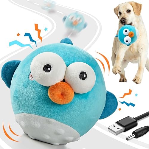GUKCO Interactive Dog Toys, Moving Ball Toy with Jumping & Music (Puffer) | Rechargeable Plush Toy with Crinkle Paper for Small, Medium & Large Dogs to Keep Them Busy