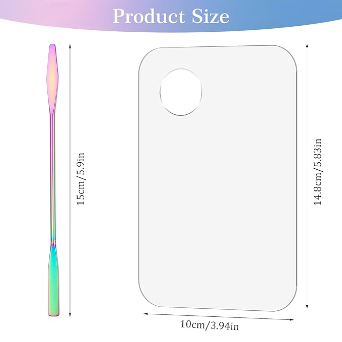 2 Set Acrylic Cosmetic Makeup Palette, Makeup Mixing Tray with Makeup Spatula for Cream Liquid Foundation Eye Shadow Lipsticks Nail Art Beauty Salon (Iridescent and Transparent)