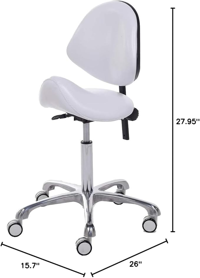Hydraulic Saddle Rolling Adjustable, Heavy-Duty (350 lbs) Stool Chair for Beauty Salon Massage Dental Clinic Home Office Use(White, Updated to Soft Wheels)