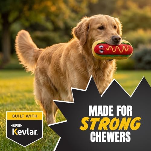 Bite Force - Durable & Strong Dog Toy Wieny Wiggle with Squeaker, Kevlar-Reinforced Seams for Aggressive chewers- red.