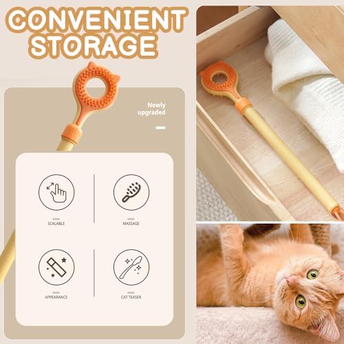 Versatile Cat Interactive Touch Toy, Retractable Pet Gentle Patting Deep Massage Stick, Interactive Head Tail Cat Teaser Wand Toy for Indoor Training Bonding Socialization