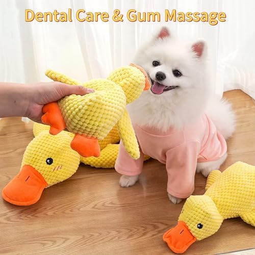 TRAVEYO Calming Duck Dog Toys for Large Dogs，Large18-inch Chewable Stuffed Animal with Sound, Interactive Pet Toys（L，Yellow ）