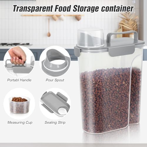 TBMax Dog Cat Food Storage Container 5 to 7 lbs, Airtight Pet Food Dispenser with Easy-Pouring Spout & Measuring Cup, Portable Kibble Container for Travel Dog Food Storage