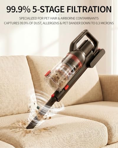 Pet Cordless Stick Vacuum Cleaner, Upright Vacuum Cleaning | XL Dust Cup | LED Headlights| Tangle-Free| Hepa Filiter| Portable,Lightweight| 50-Min Runtime| 80000RPM Motor