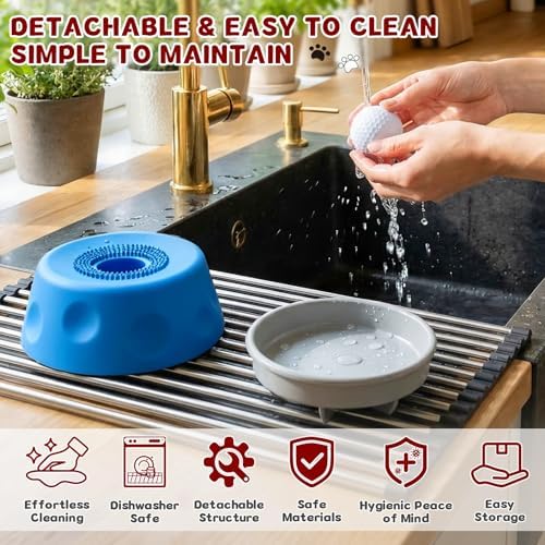 Zenflux Slow Feeder Dog Bowl Featuring Rolling Lick Ball for Liquid Treats