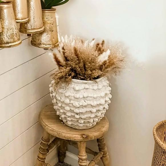 DN DECONATION Beige Flower Vase, 8.2" Farmhouse Boho Vase for Home Decor | Textured Rustic Vase, Cement Decorative Vases with Rope Knots for Living Room, Table Centerpiece, Shelf, Mantel Decoration
