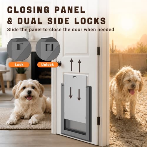Medium Dog Door for Exterior Doors, Heavy Duty Aluminum Dog Door, Extreme Weather Doggie Door with Dual Flap Insulation and Lockable Security Panel for Medium Dogs