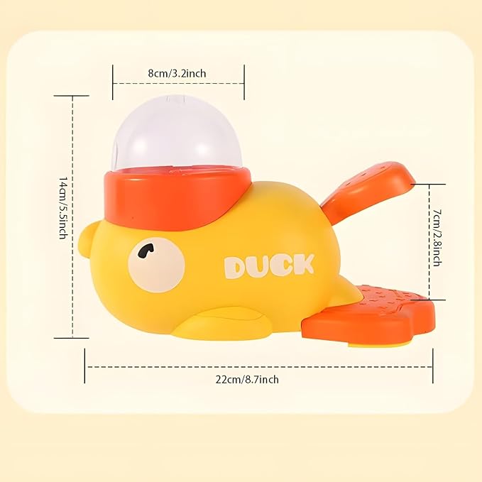 Interactive Dog Treat Dispenser Toy, Duck Shape Puzzle Feeder with Press Button and Rotating Design, Yellow and Orange, Slow Feeding Game for Dogs and Cats