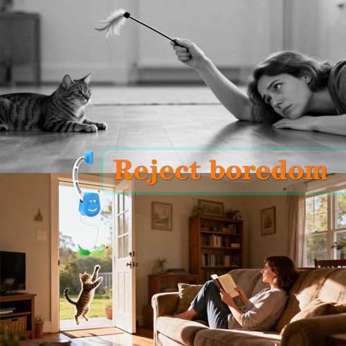 Interactive Cat Toys for Indoor Cats, Smart Interactive Hanging Cat Toy for Door Frame, USB Rechargeable, Automatic Electric Flying Bird Cat Toy Gifts for Bored Indoor Adult & Kitten Cats(Blue)