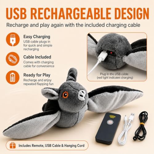 Flying Bat Dog Toy, Flying Bat Toy for Dogs & Cats with Flapping Wings and Chirping Sound, Motion-Activated Interactive Pet Toy for Hanging, Ground and Indoor Chase Play (1PC)