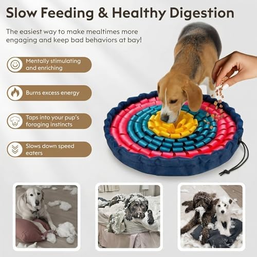 FunFurry Snuffle Mat for Dogs, Dog Puzzle Mat, Interactive Dog Toys for Enrichment,Sniff Mats with Non-Slip Backing,Suitable for Breeds and Sizes of Dogs (Floral, 17" Bowl)