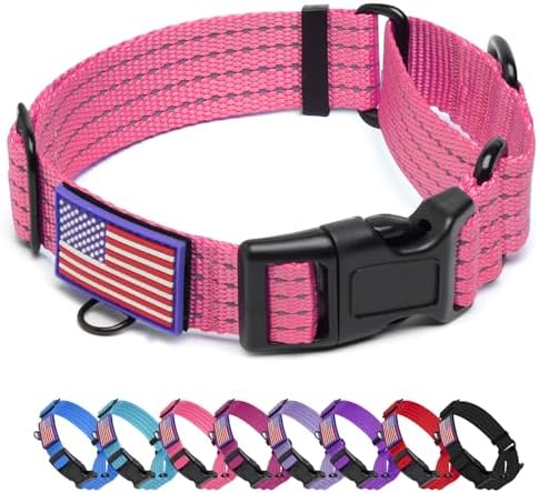 Martingale Dog Collar Reflective NO Pull with USA Flag, L,Pink
