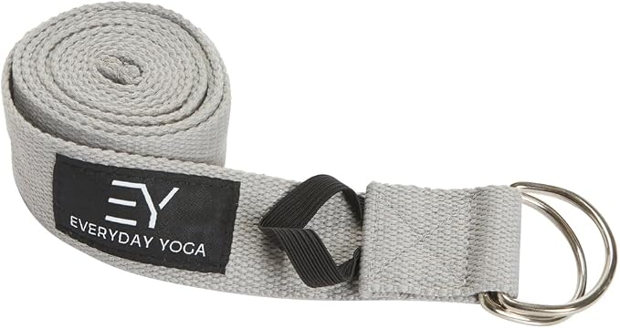 Everyday Yoga Strap with Metal D-Ring - Durable Stretching Strap for Yoga, Pilates, Flexibility & Physical Therapy (6ft, 8ft, 10ft)