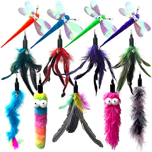 AcceLeah Cat Worm Toy Refills Cats Teaser Toys Wand Replacement Cat Wand Attachments 13Pcs Cat Worms and Dragonfly Refill,Cat Wand Toy Assorted Teaser Refills with Bell (13Pcs)