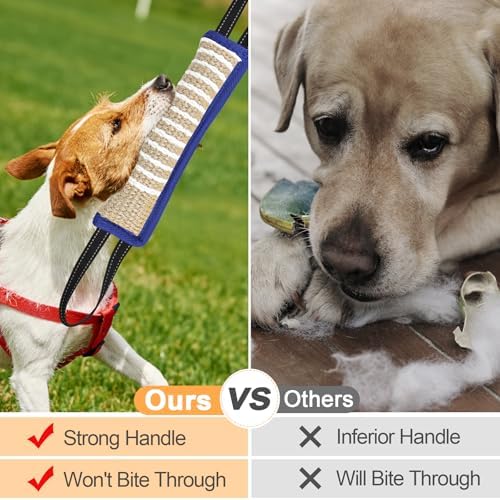 ToLanbbt Dog Tug Toy Bite Jute Pillow Pull Toy with 2 Strong Handles Perfect for Tug of War, Puppy Interactive Play, Tear Resistant Bite Training for Small Medium Large Dogs (Blue-Line)