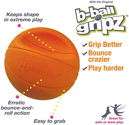 Nylabone Power Play Gripz Felt Basketball Rubber Fetch Toy, Squeaky Ball for Dogs, Medium (1 Count) (Pack of 2)