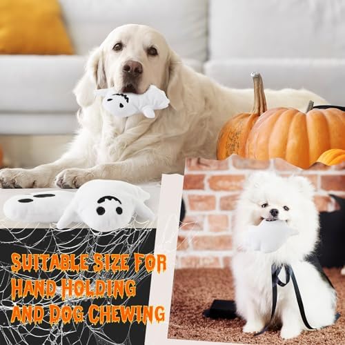 Civaner 12 Pcs Halloween Squeaky Dog Toys Bulk Ghost Stuffed Plush Toys for Dogs Interactive Teething Chew Plaything for Halloween Small Medium Large Pets Teething Cleaning and Training