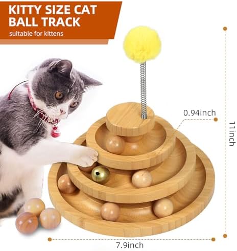 DoogCat Cat Ball Track Toy,Kitty Toys Roller,3-Level Ball Tower with 9 Removable Balls,Interactive Cat Toy, DIY Circle Fun Toy for Kitten Mental Physical Exercise - Medium Size