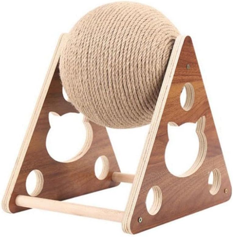 Cat Scratcher Toy,Natural Sisal Rope Cat Scratching Ball Scratcher Toy with Ball for Cats& Kittens&Dogs&Puppy, Interactive Solid Wood Scratcher Pet Toy (Medium)