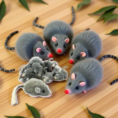 5 Pcs Gray Fur Rattle Mouse Cat Toy Mice Animal Toy Pet Supplies Furry Play Combo - Cat Toy Mix