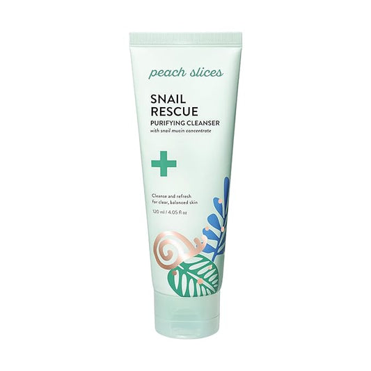 Peach Slices - Snail Rescue Purifying Cleanser (4.05 oz) - Snail Mucin Concentrate - Cleanse & Refresh Skin - Pine Bark, Hyaluronic Acid & Cica - Vegan & Cruelty Free - Korean Skin Care & Beauty