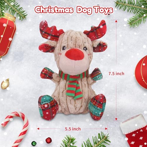 loncoldy Christmas Dog Toys, Funny Squeaky Reindeer Toy with Crinkle Paper Attract Pets, Interactive Plush Chew Toys, Adorable Christmas Elk Dog Gifts for Small Medium Large Dogs