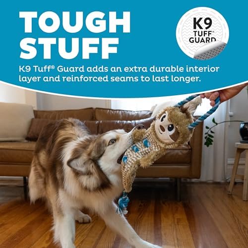 Outward Hound by Charming Pet Ropiez Rope Interactive Dog Tug Toy for Tugging Squeaky Fun, Sloth, Brown