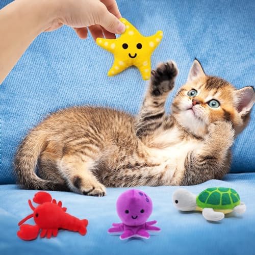 CiyvoLyeen Plush Sea Animal Catnip Toys for Indoor Cats 6 Pack