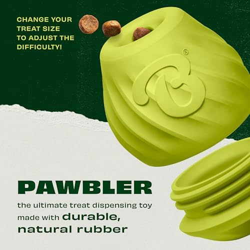 Benebone Pawbler Interactive Treat Dispensing Dog Toy, Small/Medium | Natural Rubber, Slow Feeder, Unpredictable Roll, Easy to Fill & Clean, Dishwasher Safe, Long-Lasting