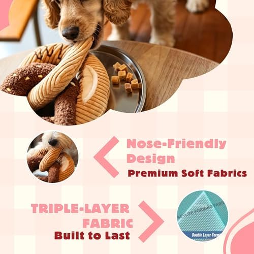 Dog Puzzle Enrichment Toy, Snuffle Nose Work Interactive Dog Toy for Boredom, Squeaky Crinkle Hide and Seek Treat Dispensing Plush for Small Medium Large Dogs – Pretzel Knot