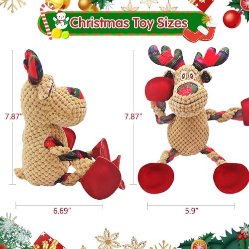 Christmas Plush Squeaky Dog Toy With Crinkle Paper, Cute Puppy Toys With Cotton, Durable Interactive Chew Toys for Small Medium Large Breed