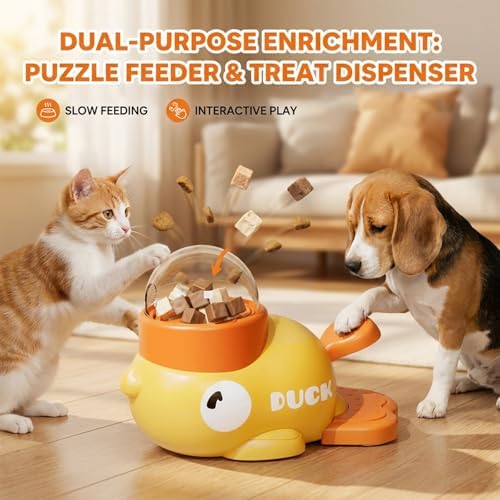 fuzzibud Cat Treat Toy, Duckie Puzzle Cat Feeder,Interactive Dog Toys Food Puzzle Slow Feeder, Cat Treat Dispenser Toy Duck-Shaped Enrichment Toy for Small Medium Dogs and Cats (White)