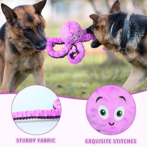 BUYPOW Dog Squeaky Toys Octopus - Tough Plush Large Medium & Small Dog Toys - Stuffed Animals Puppy Toys - Funny Cute Dog Toy for Dog Birthday Presents (Octopus Purple)