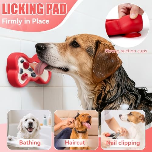 Lick Mat for Dogs, Animire Anti-Spilled Bow Tie Lick Bowls for Anxiety Relief, Silicone Slow Feeder Licking Pad with Suction Cups, Freezeable Dog Enrichment Toy for Boredom and Distraction(Red,S)