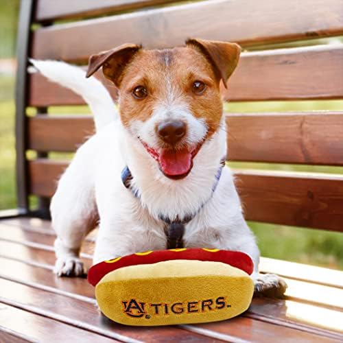 NCAA Auburn Tigers HOT Dog Plush Dog & CAT Squeak Toy- Cutest HOT-Dog Snack Plush Toy for Dogs & Cats with Inner Squeaker & Beautiful Football/Basketball Team Name/Logo