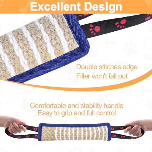 ToLanbbt Dog Tug Toy Dog Bite Jute Pillow Pull Toy with 2 Strong Handles Perfect for Tug of War, Puppy Interactive Play, Tear Resistant Bite Training Toys for Small Medium Large Dogs (Blue Footprint)