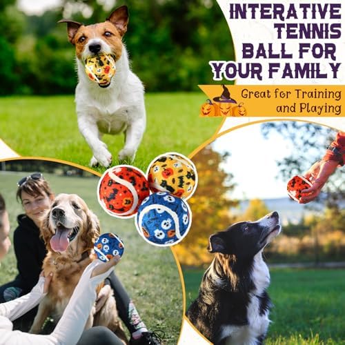 Seenelling 6 Pcs Halloween Squeaky Tennis Balls for Dogs Bulk, Cute