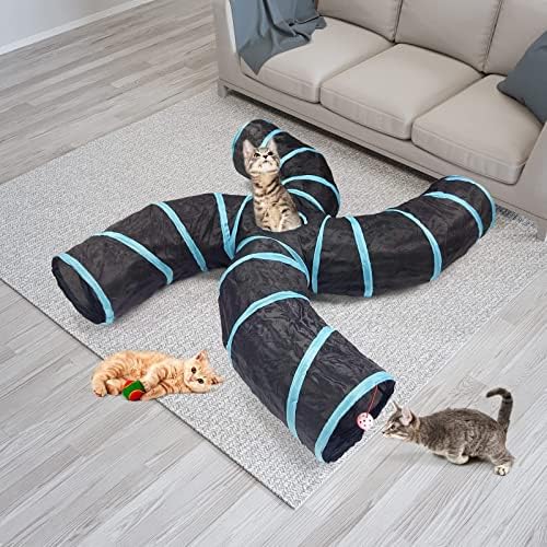 Bemodst Collapsible S-Shape Cat Tunnels - 4 Way Interactive Maze Toy for Kitten, Rabbit, Ferret