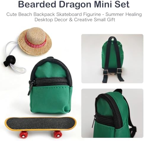 3 Pack Bearded Dragon Toy Set Includes a Bearded Dragon Backpack, an Adjustable hat, and a mini Skateboard Toy, for Small Reptile Pets Such as Lizards, Hamsters, Parrots, and Turtles.（Green）