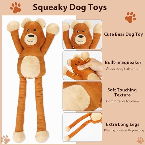 Drmstow Large Squeaky Dog Toys, Tough Tug-Pull Interactive Puppy Toys, Plush Dog Chew Toys for Small, Medium and Large Dogs