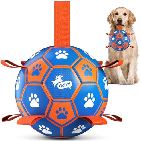 QDAN Dog Ropes Toys, Soccer Ball with Straps, Tug Toy, Dog Birthday Gift