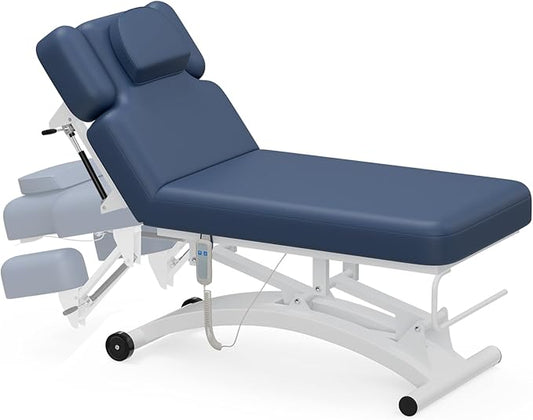 SyyBhb Professional Hi-Lo Electric Massage Table with Wheels, Haydraulic Adjustable Backrest Downward for Treatment/Facial/Beauty/Spa/Physical Therapy Blue