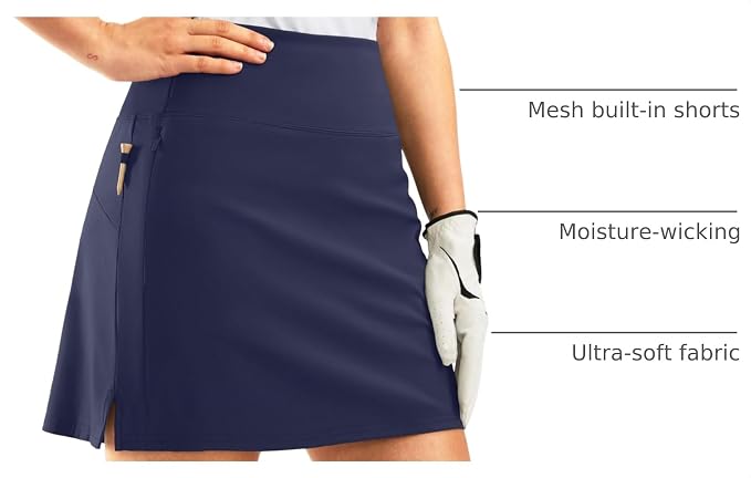 16" Golf Skirt with 2 Zipper Pockets | Tee Holder, Mesh Shorts, High Waisted, Casual, Pickleball, Athletic, Tennis, Skorts for Women
