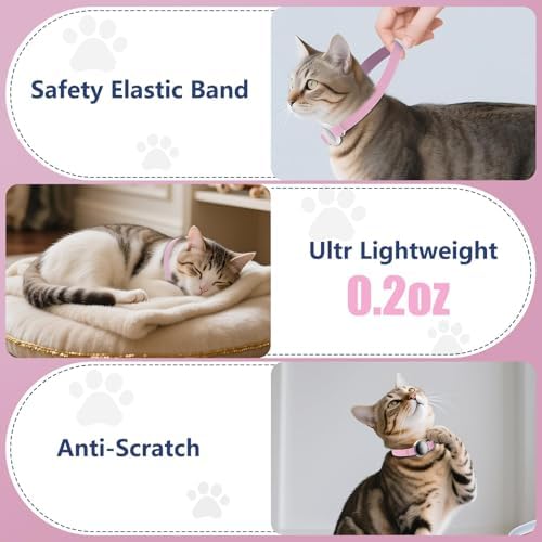 AirTag Cat Collar, Elastic Tracker Collar with Airtag Holder and Bell | Compatible with Apple Air Tag, Lightweight & Scratch Resistant, Adjustable Stepless GPS Pet Collar for Cats Kittens, Pink